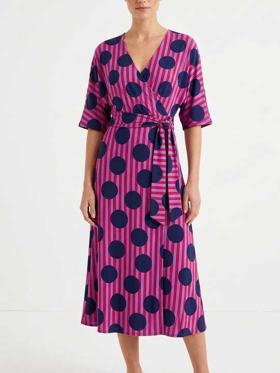 Nümph Dresses & Skirts - Pink Navy Polka Dot Wrap Midi Dress 3 in 1 Convertible Flowy Chic